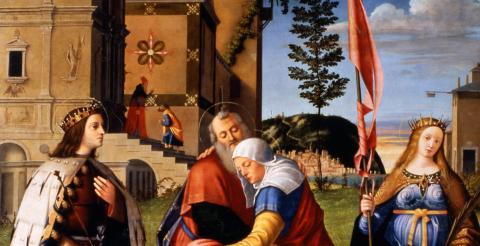 Incontro di Gioacchino ed Anna tra i santi Luigi IX e Libera