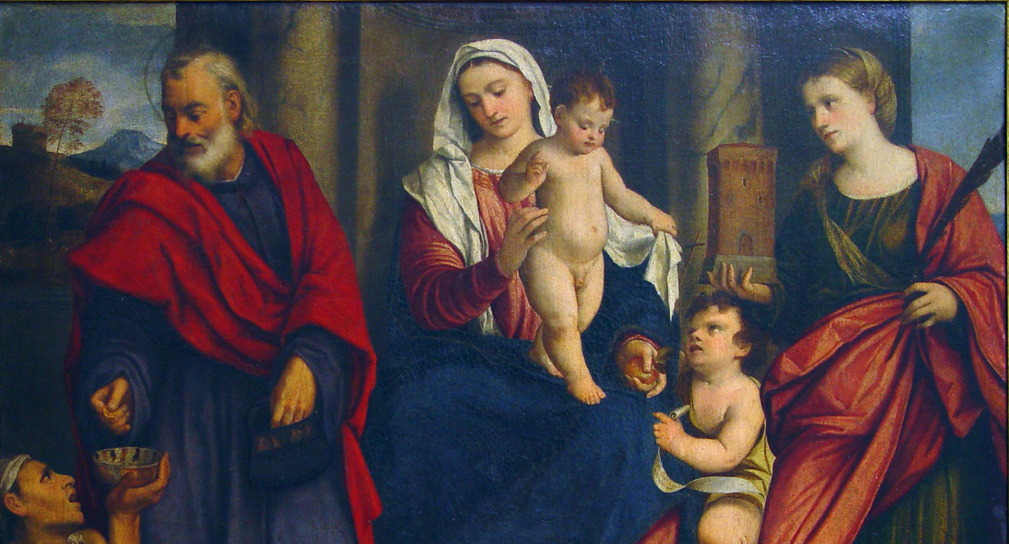 Madonna col Bambino e san Giovannino, tra i santi Omobono e Barbara (Madonna dei Sartori)